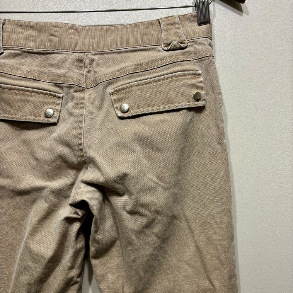 Bess Vintage Y2K Mid Rise Flare Capri Jeans Stretch Button Detail Tan S - Picture 7 of 12